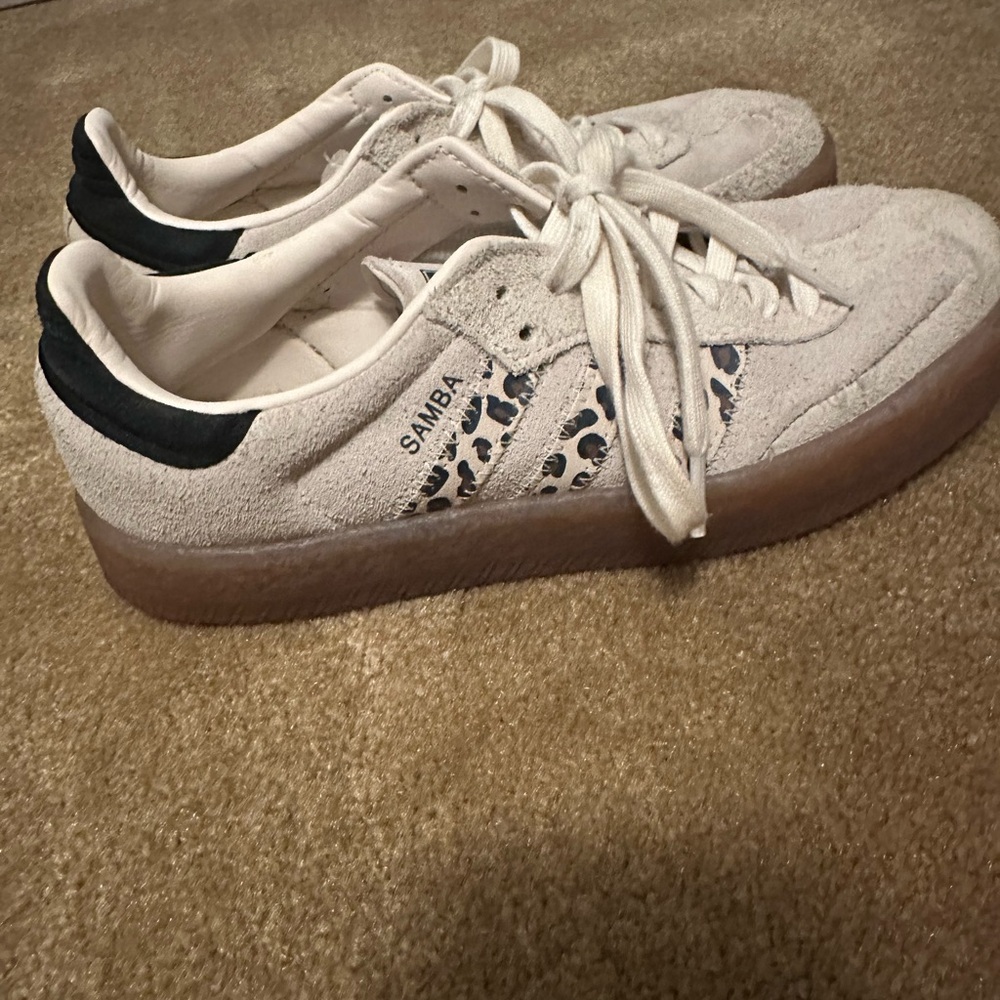 adidas Samba Women's Suede Sneakers in White with Black Heel and Gum Sole